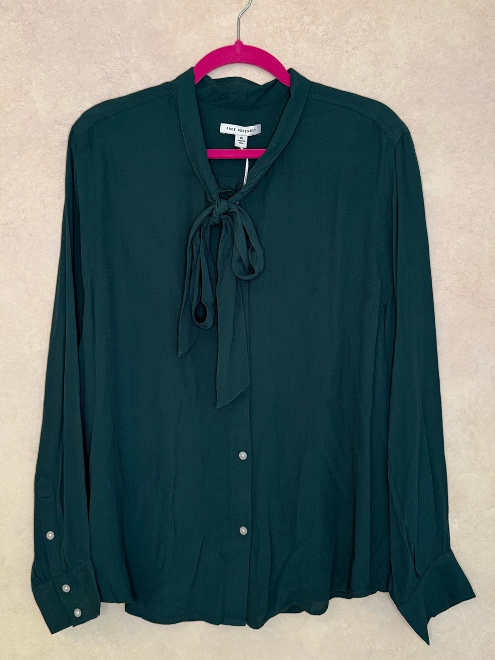 Free Assembly Forest Green Tie-Neck Blouse